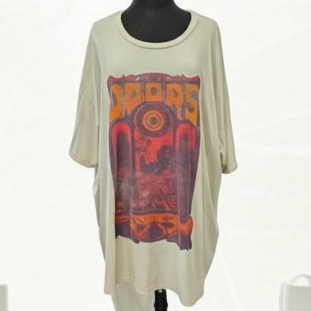 The Doors Band Tee 3X Oversized Boho Chic Bohemian Cream T-shirt